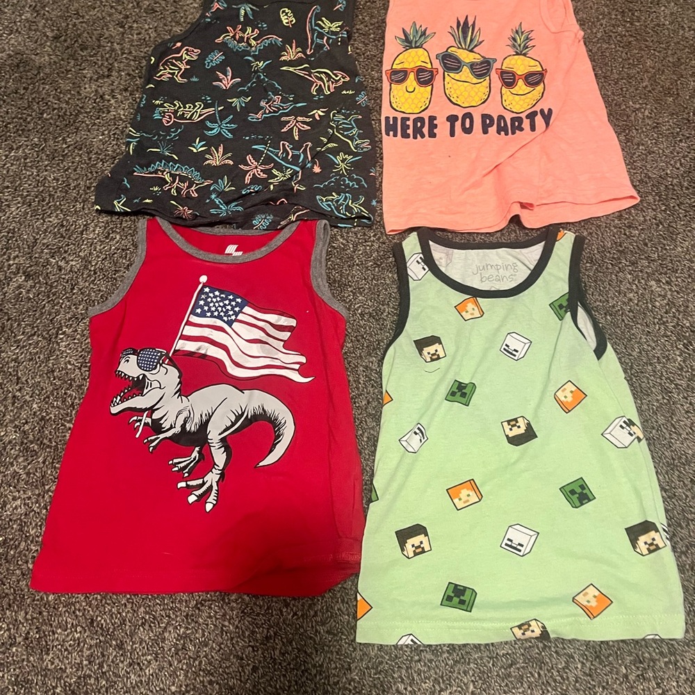 Boys Lot of 4 Sleeveless Tank Tops Size 4T Minecraft Dinosaur Pineapple